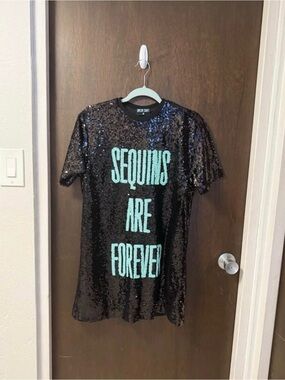 taylor swift glitter t shirt dress | Dresses | Black Sequin Tshirt With Green Text BRIDAL